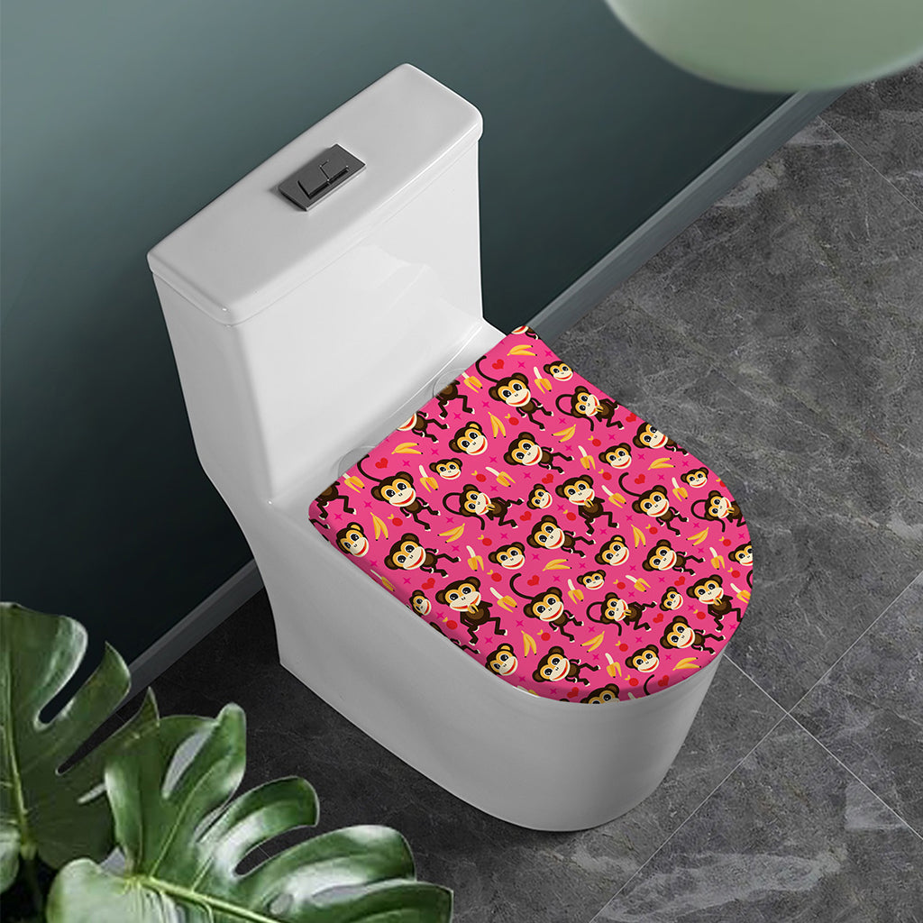 Monkey And Banana Pattern Print Toilet Lid Cover