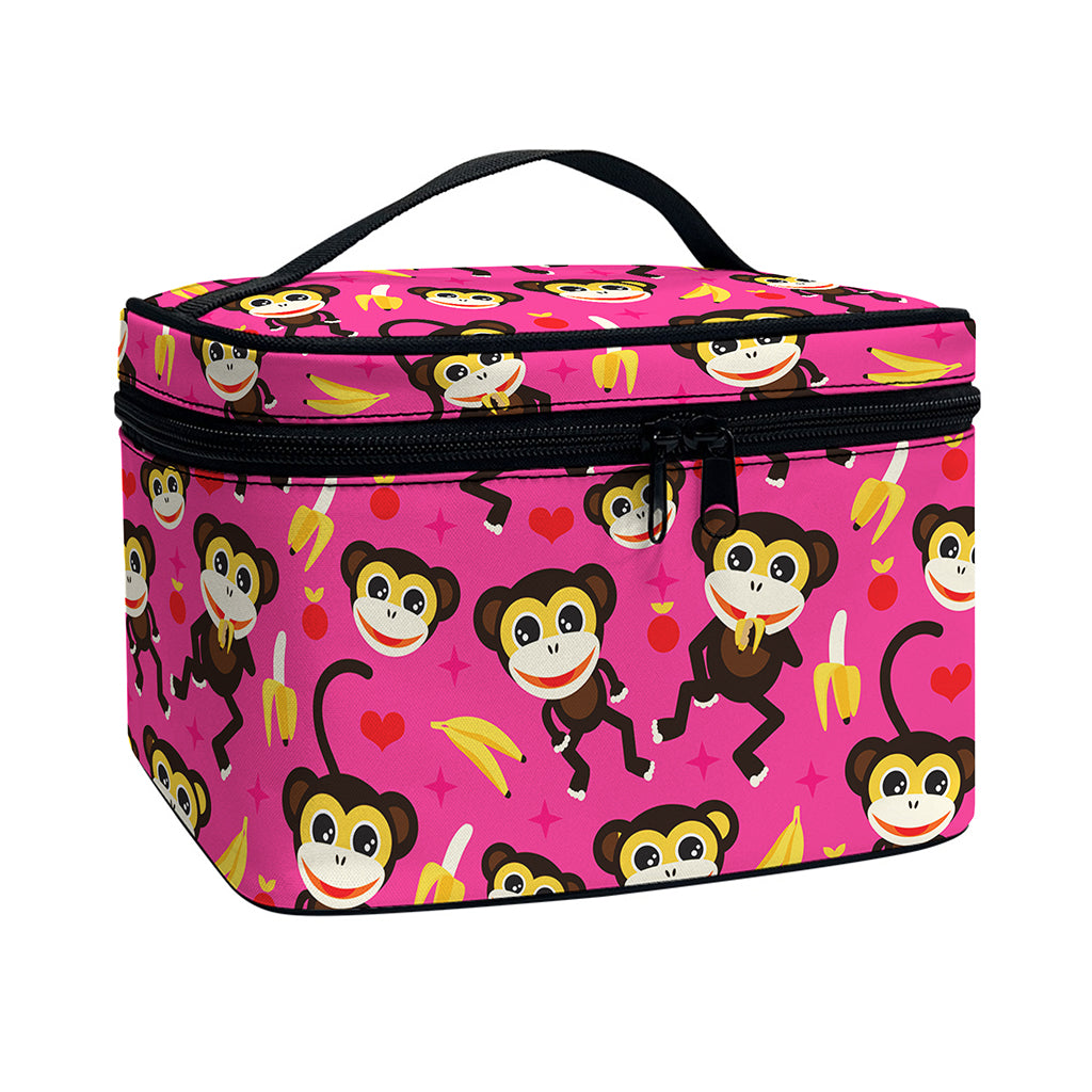 Monkey And Banana Pattern Print Travel Makeup Bag