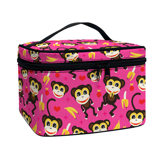 Monkey And Banana Pattern Print Travel Makeup Bag