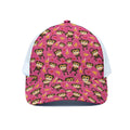 Monkey And Banana Pattern Print White Mesh Trucker Hat