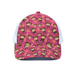Monkey And Banana Pattern Print White Mesh Trucker Cap