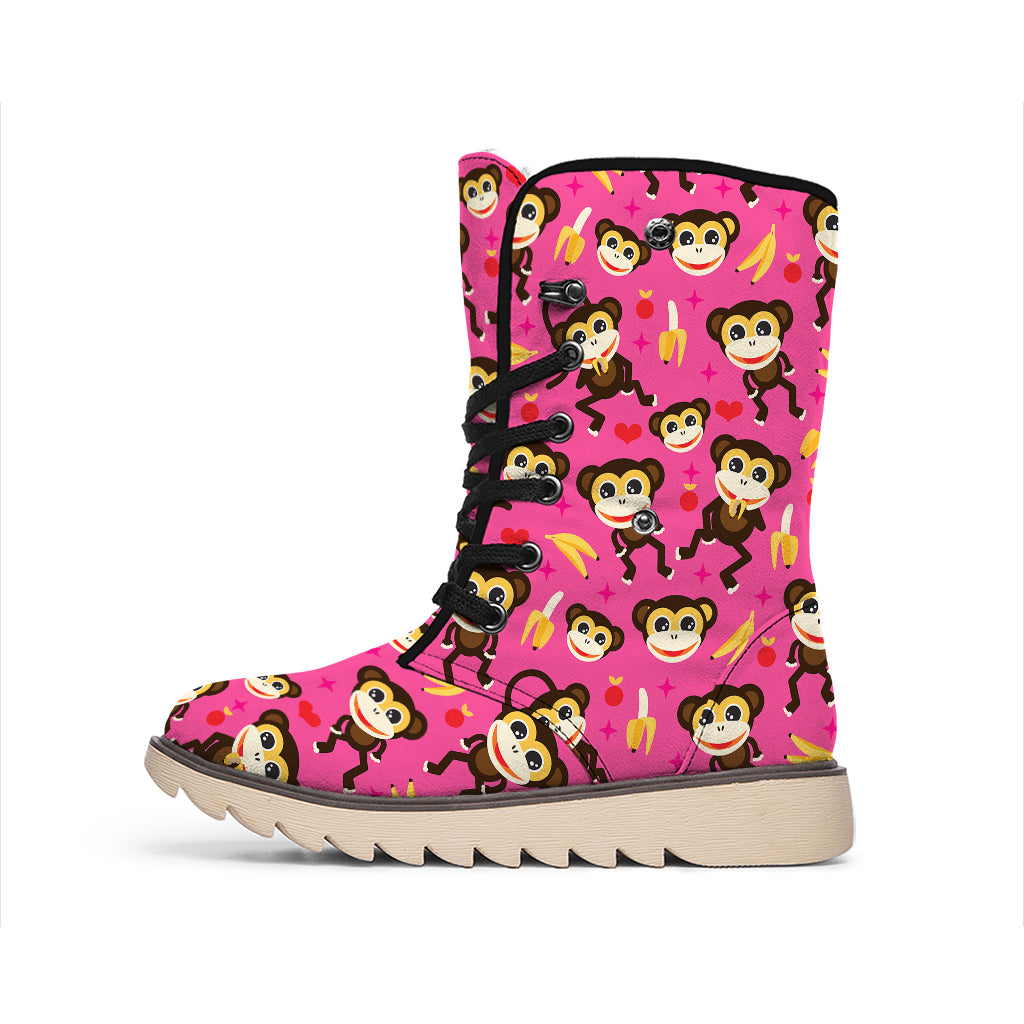 Monkey And Banana Pattern Print Winter Boots