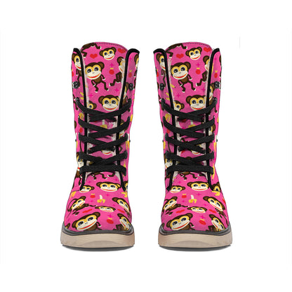 Monkey And Banana Pattern Print Winter Boots