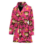 Monkey And Banana Pattern Print Women's Bathrobe