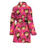 Monkey And Banana Pattern Print Women's Bathrobe