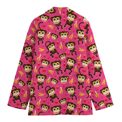 Monkey And Banana Pattern Print Women's Blazer