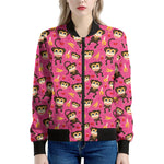 Monkey And Banana Pattern Print Women's Bomber Jacket