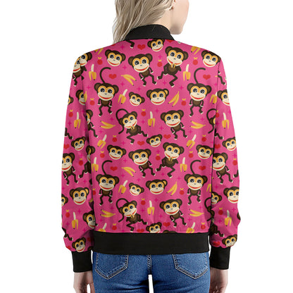 Monkey And Banana Pattern Print Women's Bomber Jacket