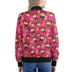 Monkey And Banana Pattern Print Women's Bomber Jacket