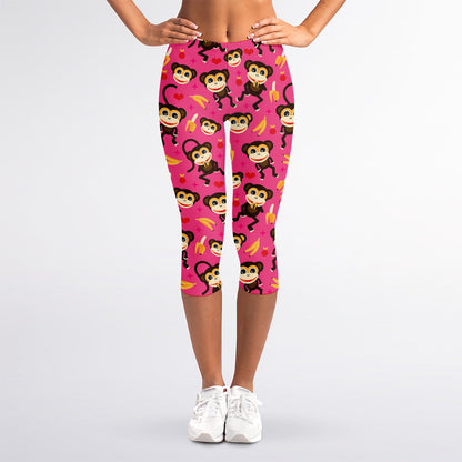 Monkey And Banana Pattern Print Women's Capri Leggings