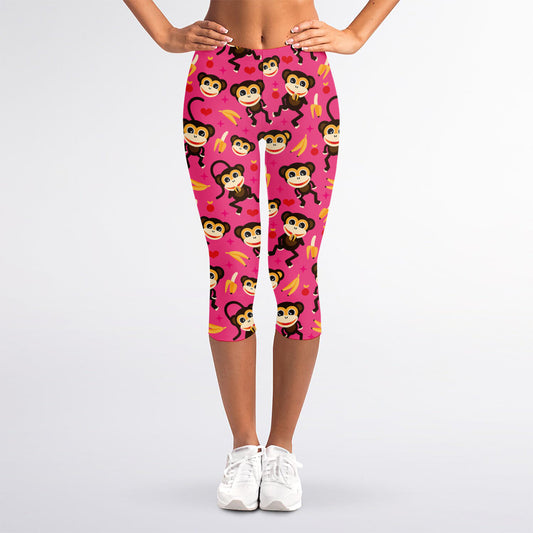 Monkey And Banana Pattern Print Women's Capri Leggings
