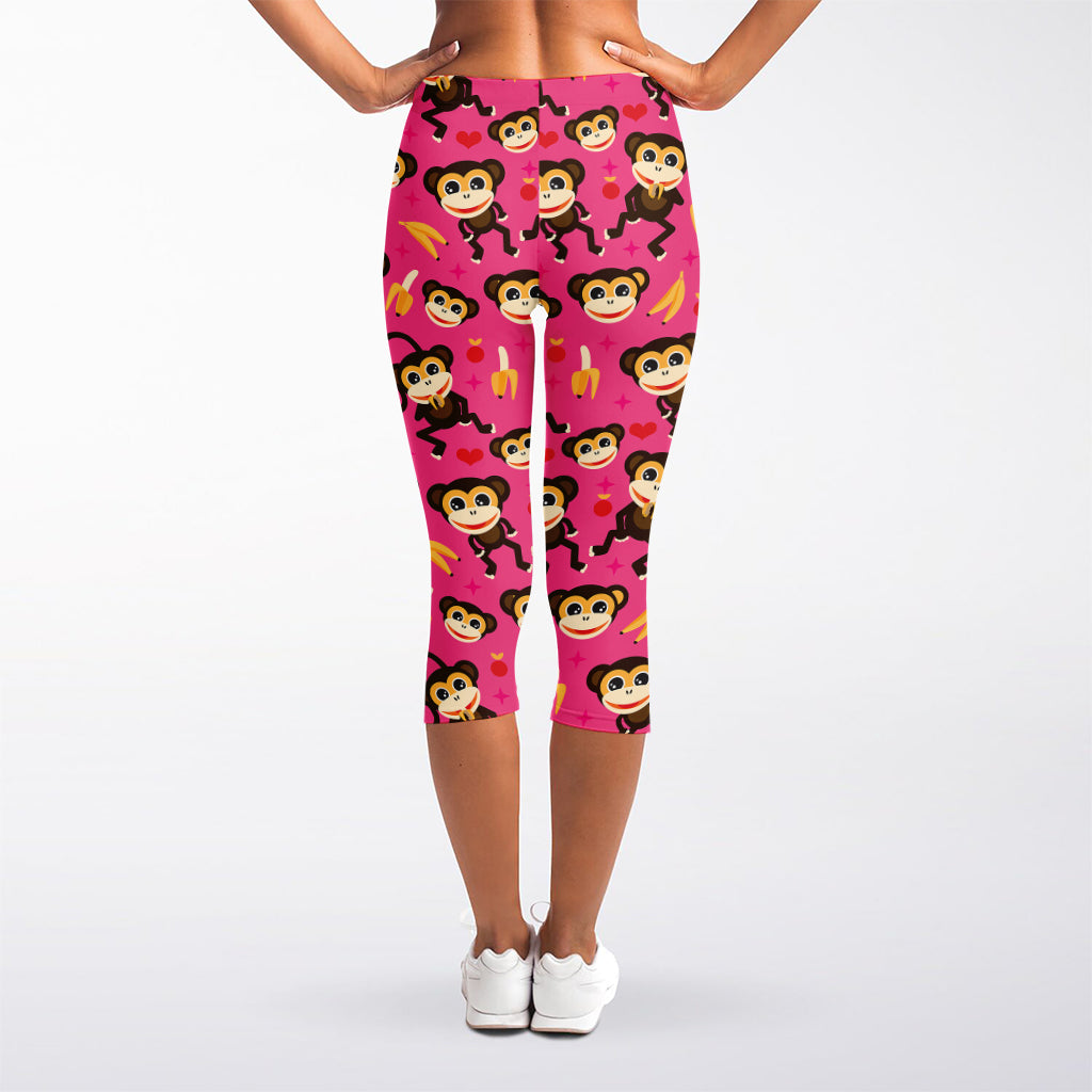 Monkey And Banana Pattern Print Women's Capri Leggings