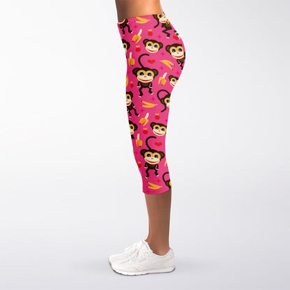 Monkey And Banana Pattern Print Women's Capri Leggings