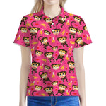 Monkey And Banana Pattern Print Women's Polo Shirt