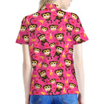 Monkey And Banana Pattern Print Women's Polo Shirt
