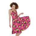Monkey And Banana Pattern Print Sleeveless Knee Length Dress