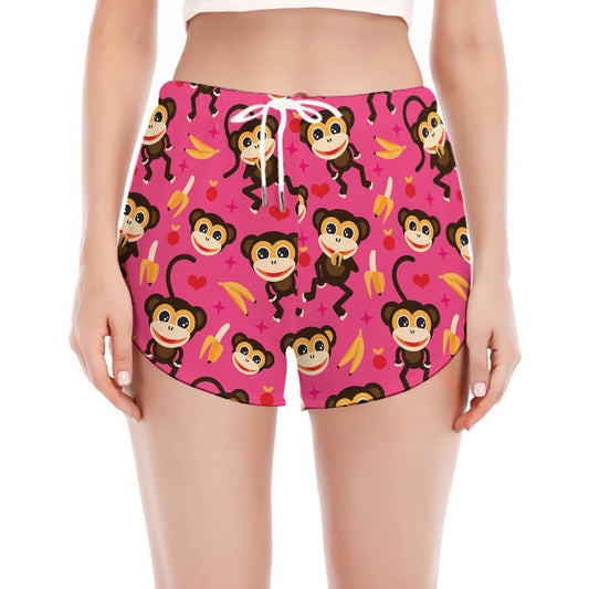 Monkey And Banana Pattern Print Women's Split Running Shorts