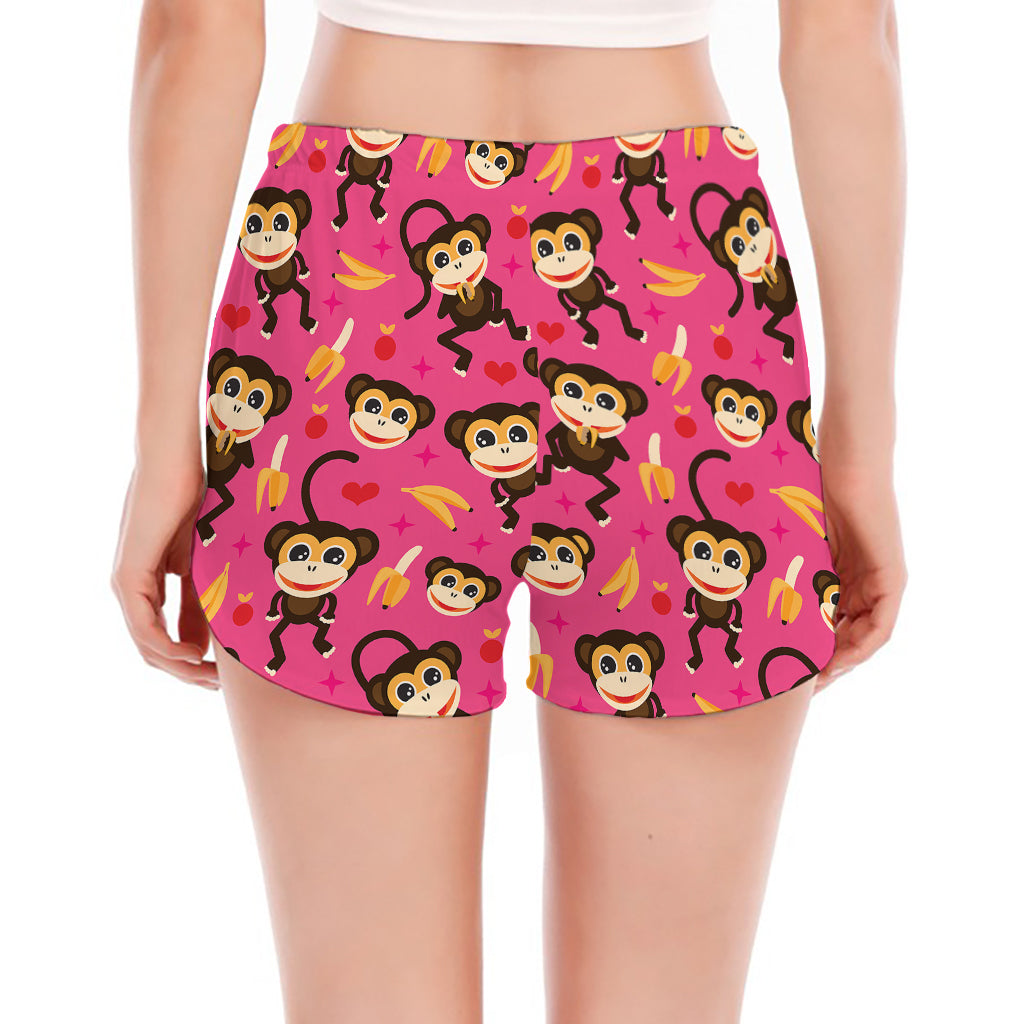 Monkey And Banana Pattern Print Women's Split Running Shorts