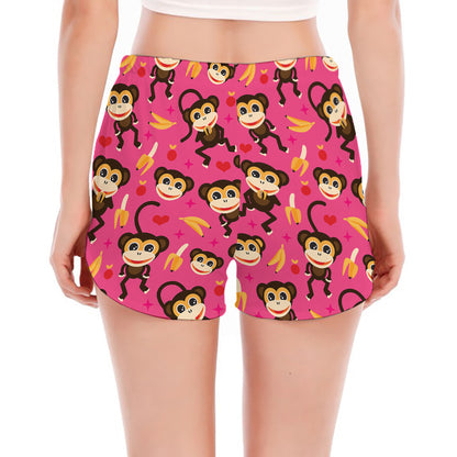 Monkey And Banana Pattern Print Women's Split Running Shorts