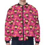 Monkey And Banana Pattern Print Zip Sleeve Bomber Jacket
