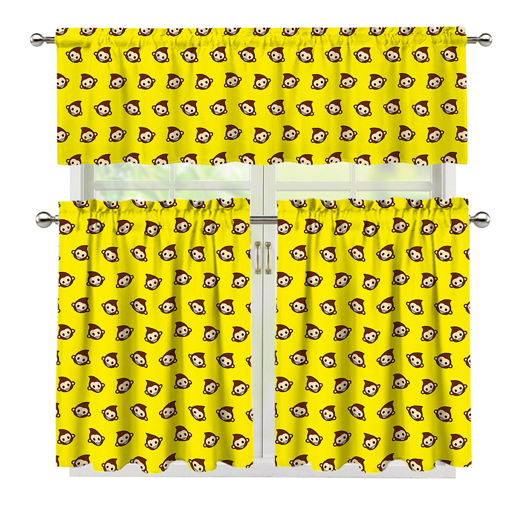 Monkey Emoji Pattern Print 3 Piece Kitchen Curtains