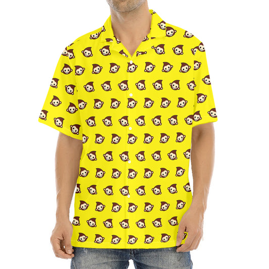 Monkey Emoji Pattern Print Aloha Shirt