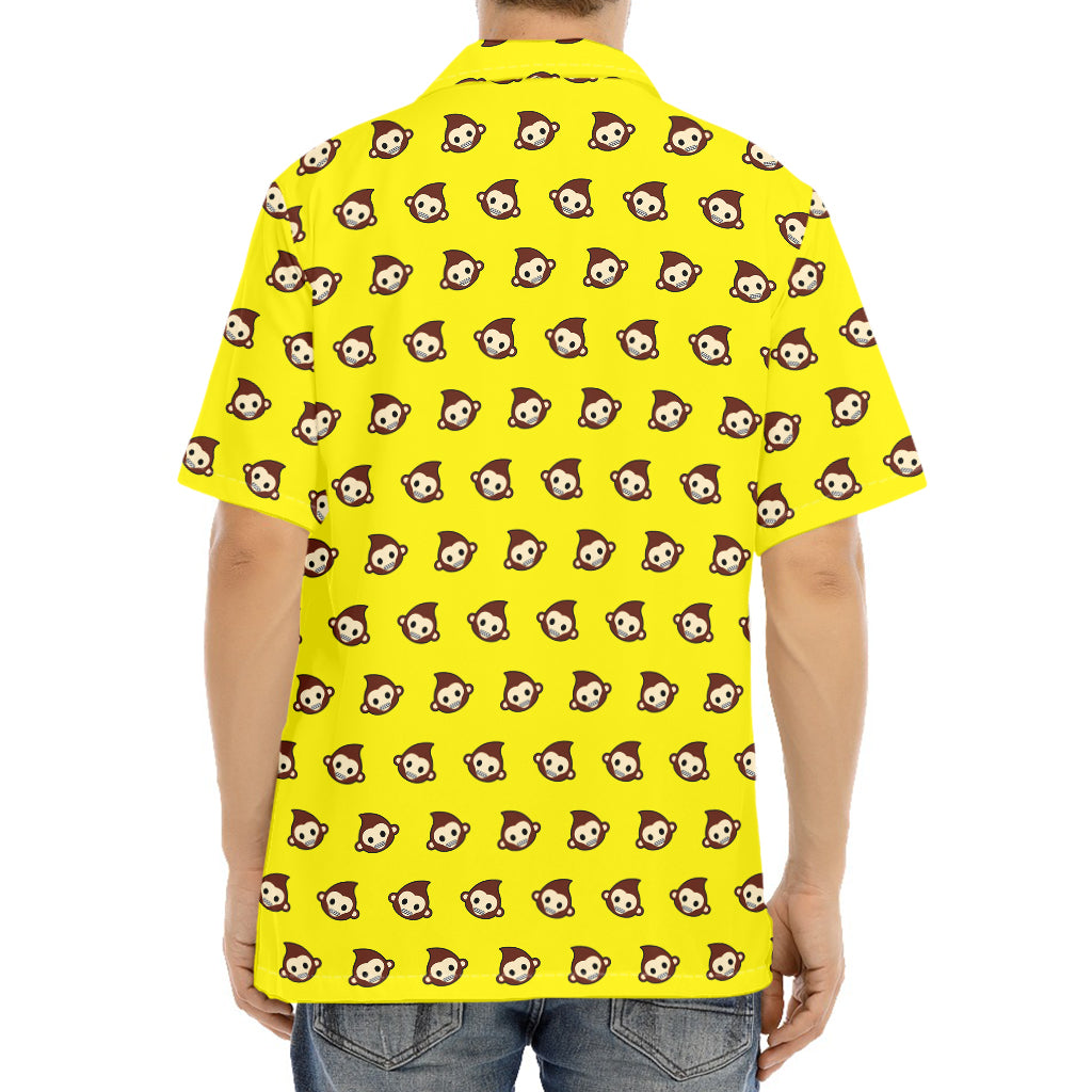 Monkey Emoji Pattern Print Aloha Shirt