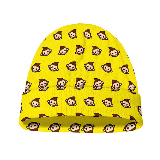 Monkey Emoji Pattern Print Beanie