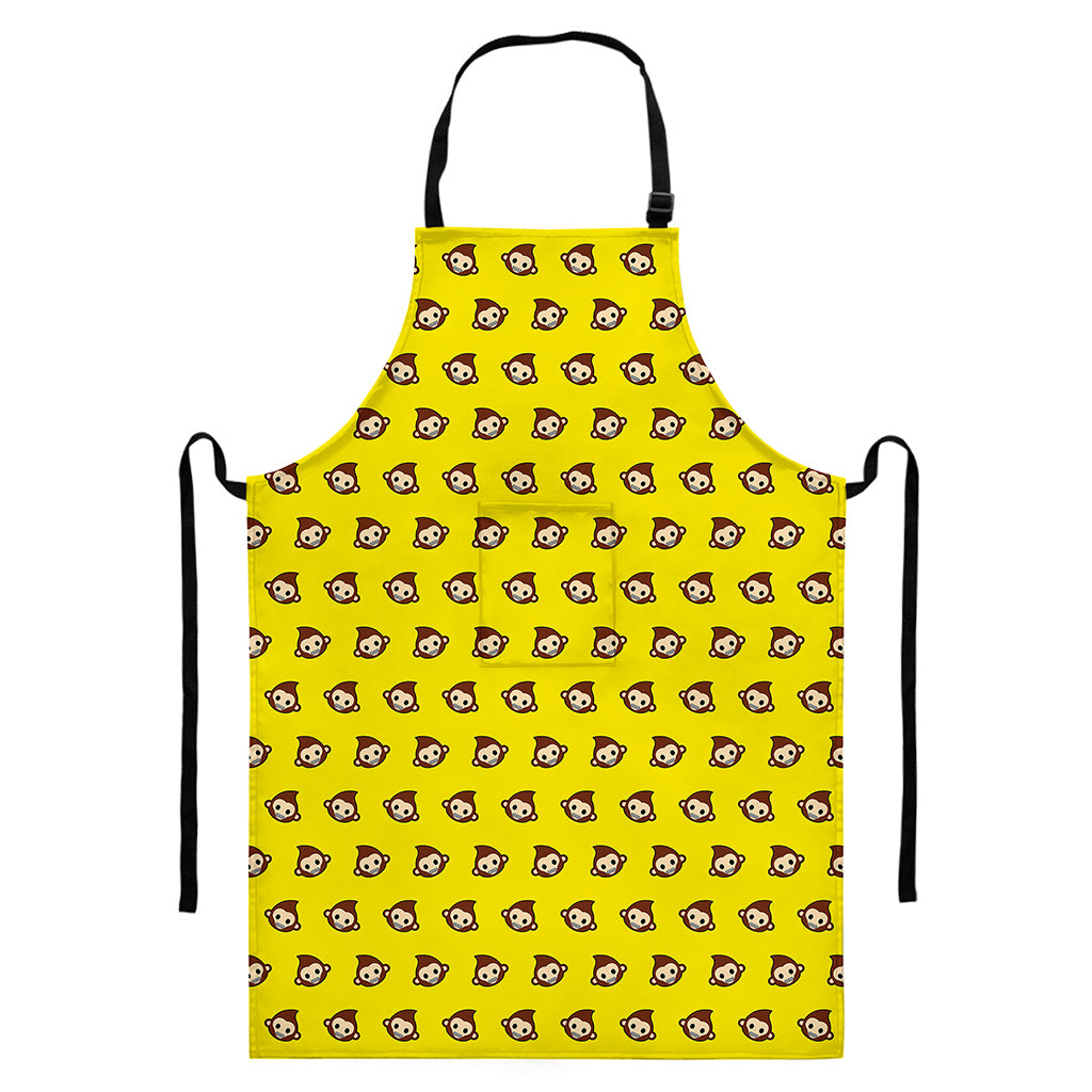 Monkey Emoji Pattern Print Bib Apron With Pocket