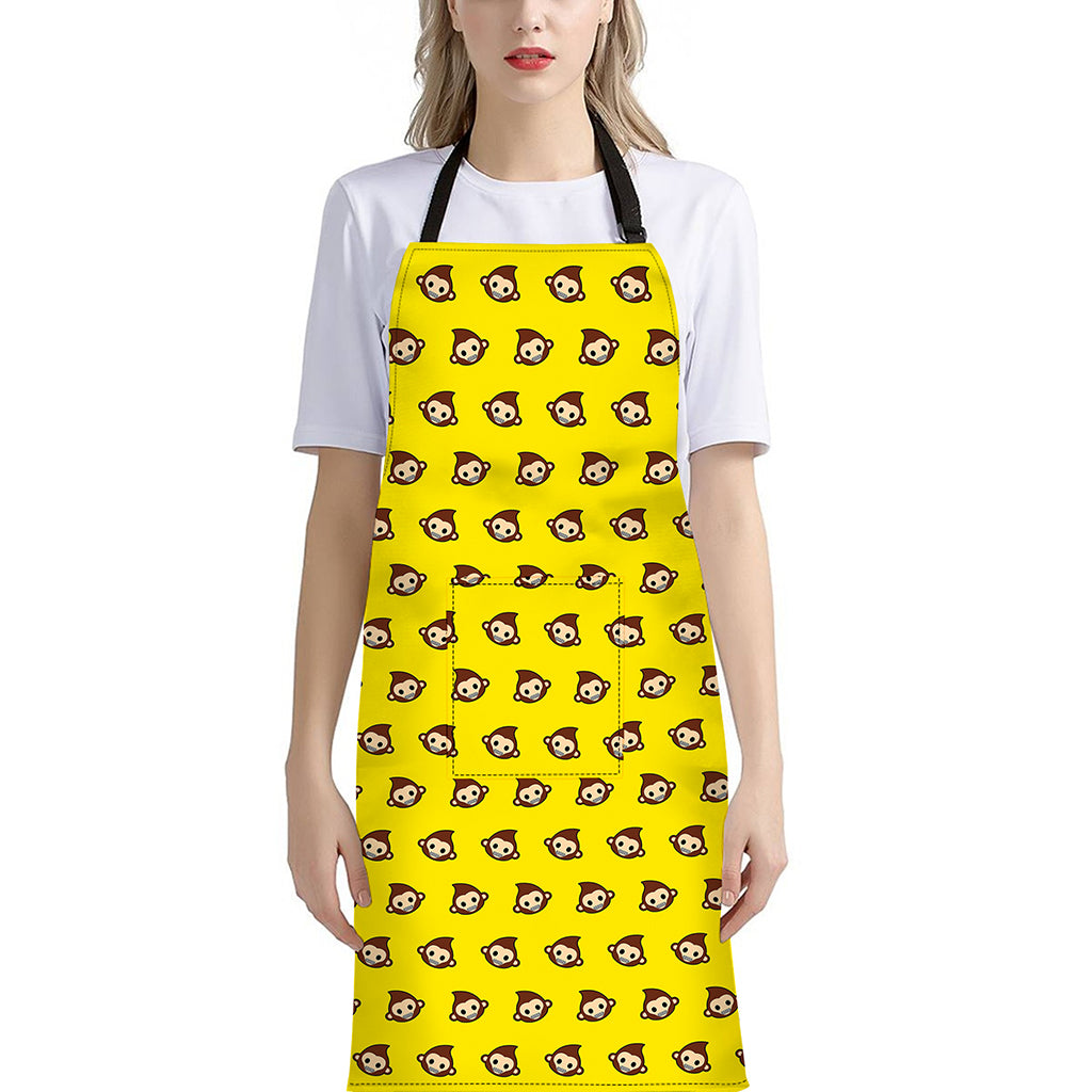 Monkey Emoji Pattern Print Bib Apron With Pocket