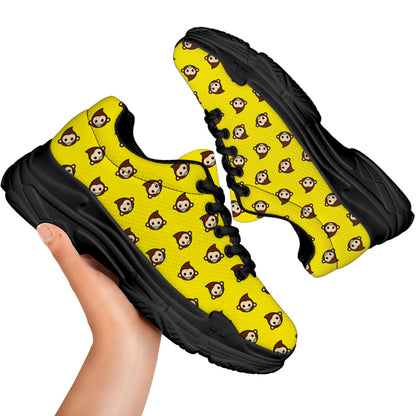 Monkey Emoji Pattern Print Black Chunky Shoes
