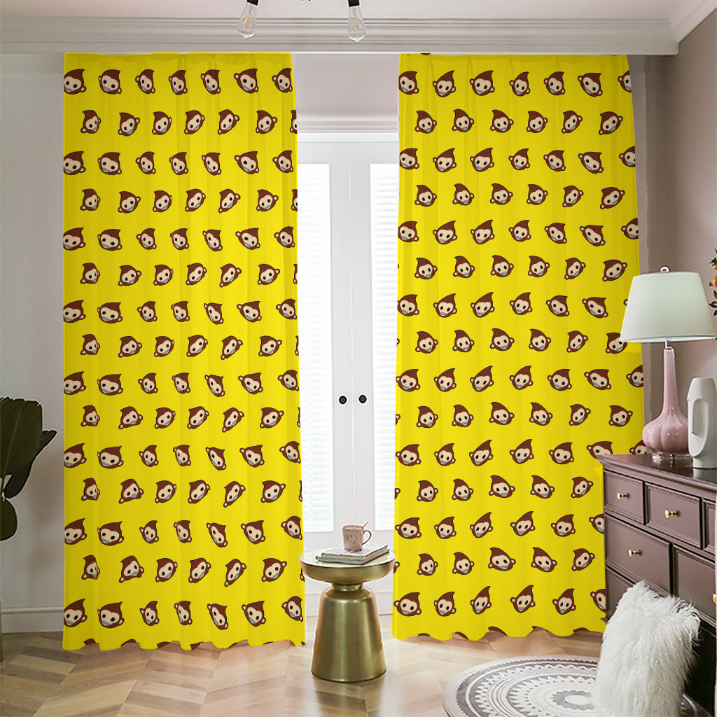 Monkey Emoji Pattern Print Blackout Pencil Pleat Curtains