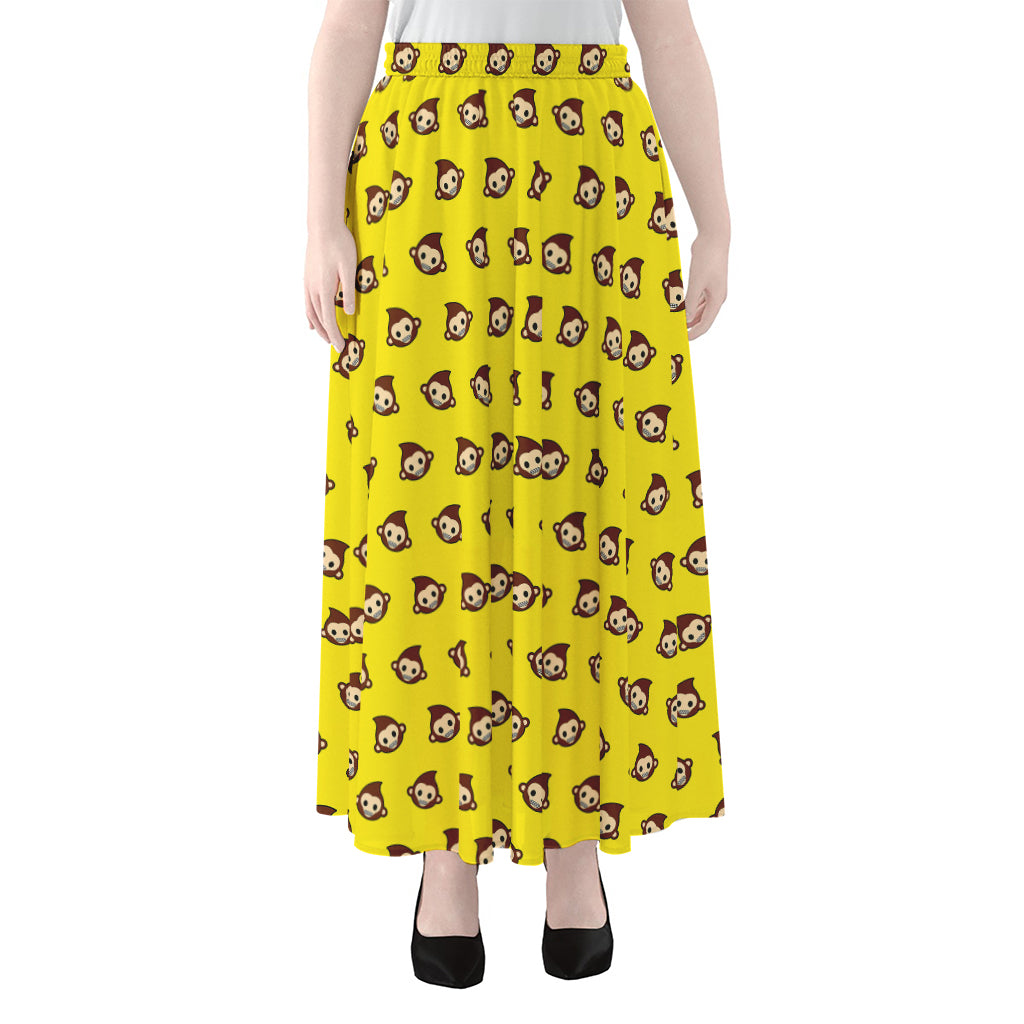 Monkey Emoji Pattern Print Chiffon Maxi Skirt