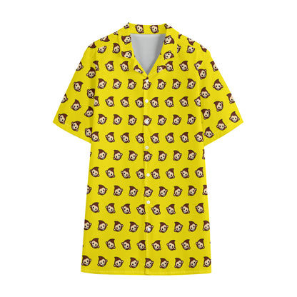 Monkey Emoji Pattern Print Cotton Hawaiian Shirt