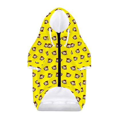 Monkey Emoji Pattern Print Dog Zip Up Hoodie