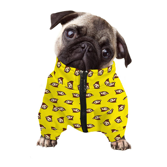 Monkey Emoji Pattern Print Dog Zip Up Jacket