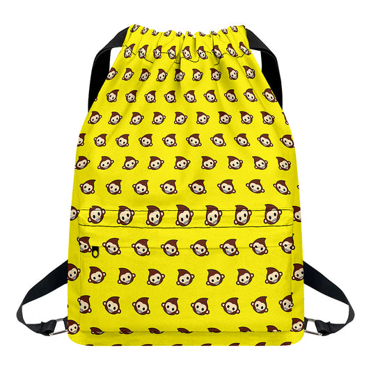Monkey Emoji Pattern Print Drawstring Backpack