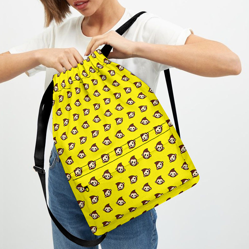 Monkey Emoji Pattern Print Drawstring Backpack