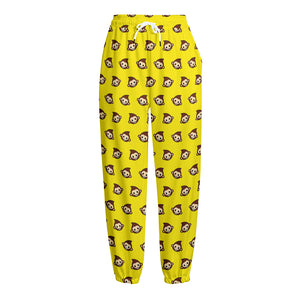 Monkey Emoji Pattern Print Fleece Lined Knit Pants