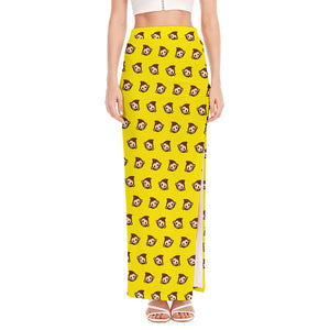 Monkey Emoji Pattern Print High Slit Maxi Skirt