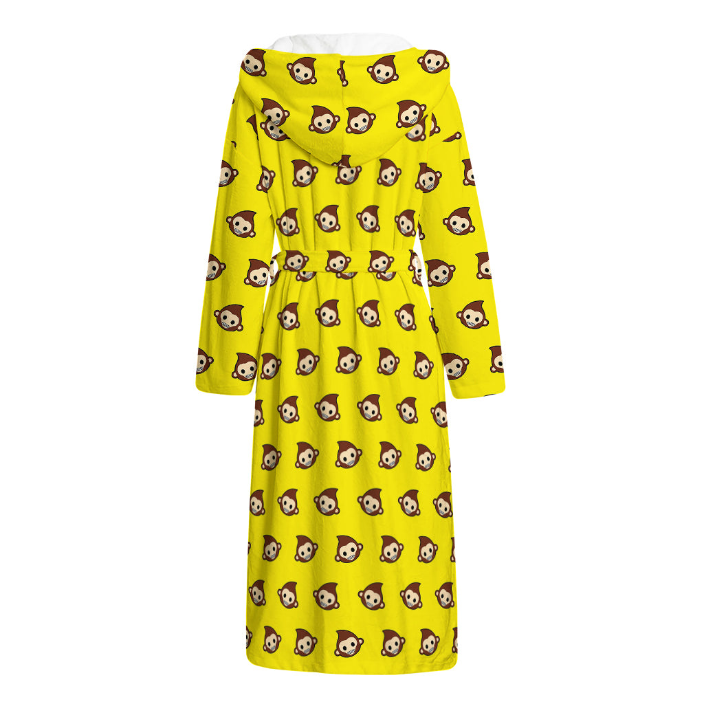 Monkey Emoji Pattern Print Hooded Bathrobe