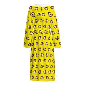 Monkey Emoji Pattern Print Hooded Bathrobe