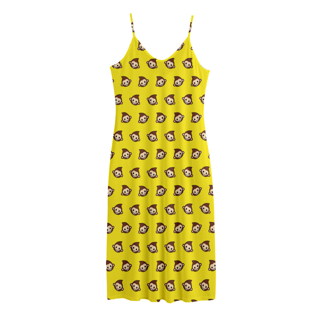 Monkey Emoji Pattern Print Jersey Midi Cami Dress