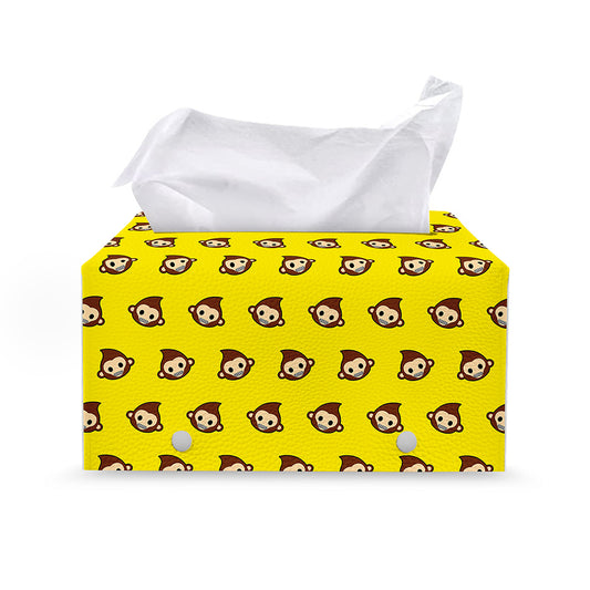 Monkey Emoji Pattern Print Leather Tissue Box Cover