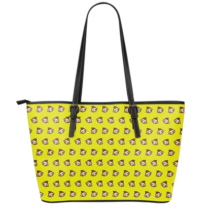 Monkey Emoji Pattern Print Leather Tote Bag