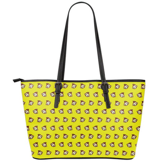Monkey Emoji Pattern Print Leather Tote Bag