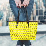 Monkey Emoji Pattern Print Leather Tote Bag