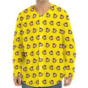 Monkey Emoji Pattern Print Long Sleeve Baseball Jersey