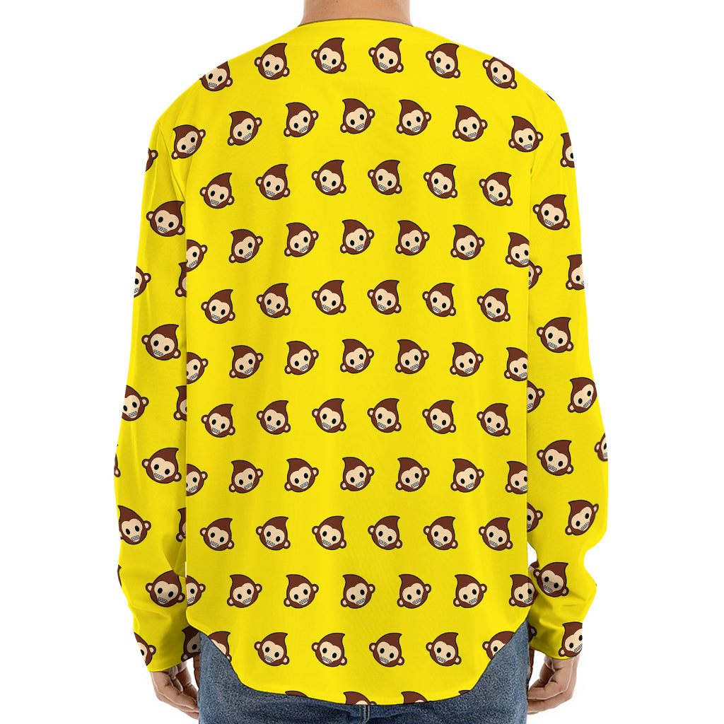 Monkey Emoji Pattern Print Long Sleeve Baseball Jersey