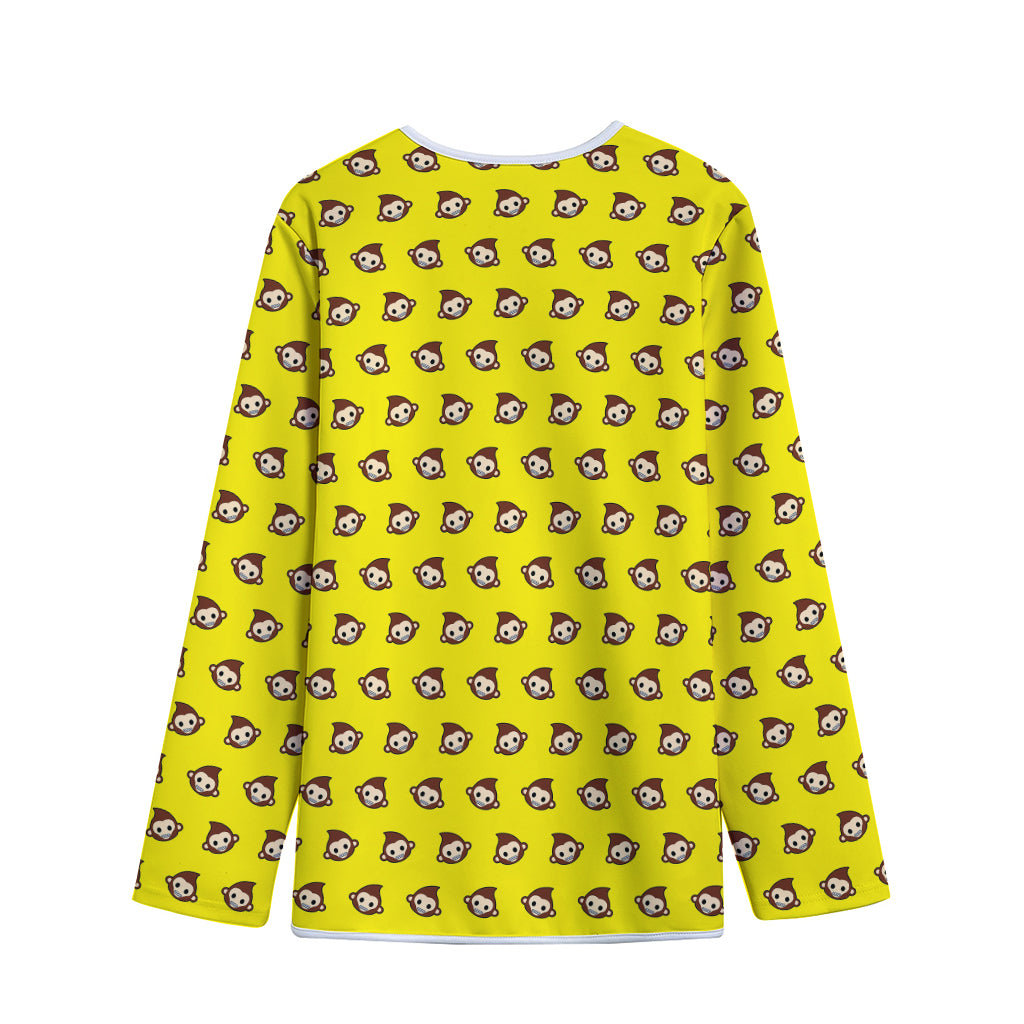 Monkey Emoji Pattern Print Long Sleeve Short Coat